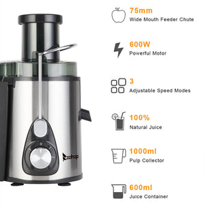 ZOKOP 600ML Large Diameter Electric Juicer Machine | Fruit Vegetable Juice Maker