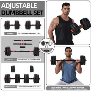 Total 62lb, 31lb Each Adjustable Barbell And Dumbbell Set | Free Weights Dumbbells With Connector 3 In 1 Sets For Gym And Home