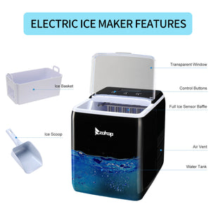 ZOKOP 1.98lb Household Countertop Ice Maker | Small Portable Ice Maker