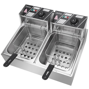 ZOKOP 5000W MAX 12.7QT 12L Stainless Steel Double Cylinder Electric Fryer