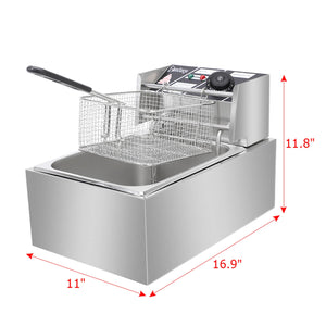 ZOKOP 2500W MAX 6.3QT/6L Stainless Steel Single Cylinder Electric Fryer